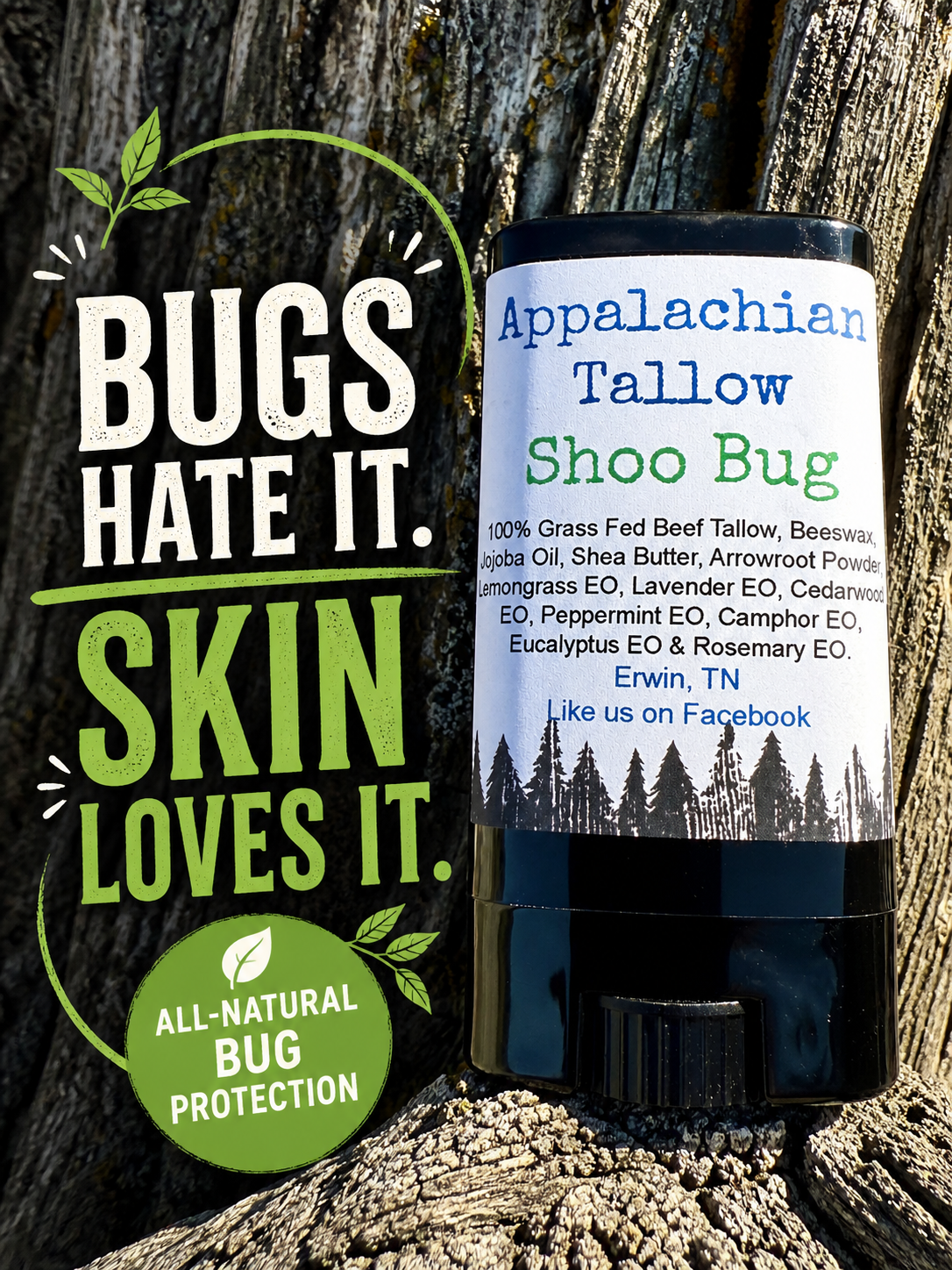 Shoo Bug - Natural Grass-Fed Beef Tallow Bug Repellent- Kid Safe