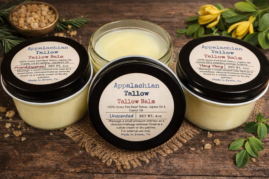 Grass-Fed Beef Tallow Balm: Frankincense, Castor Oil& Jojoba for Dry Skin, Makeup Remover, Facial Cleanser